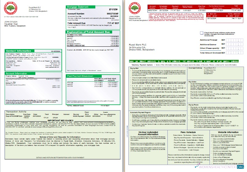 Download Bangladesh Rupali Bank mortgage statement, 3 pages, 1 2 scr Photoshop template
